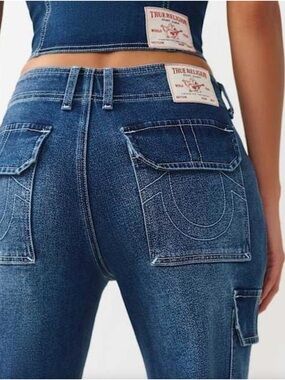 True Religion Denim Cargo Straight Pant Medium Blaze Wash Women’s 28 NEW